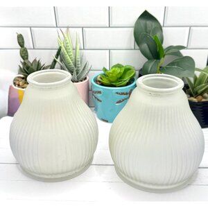 Pair Of Frosted Ribbed Glass Light Shades For Ceiling Or Wall Fixtures